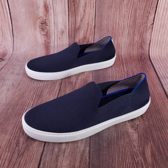 Rothys Womens Size 11 The Original Slip On Sneakers Navy Blue Knit Shoes - Picture 1 of 15